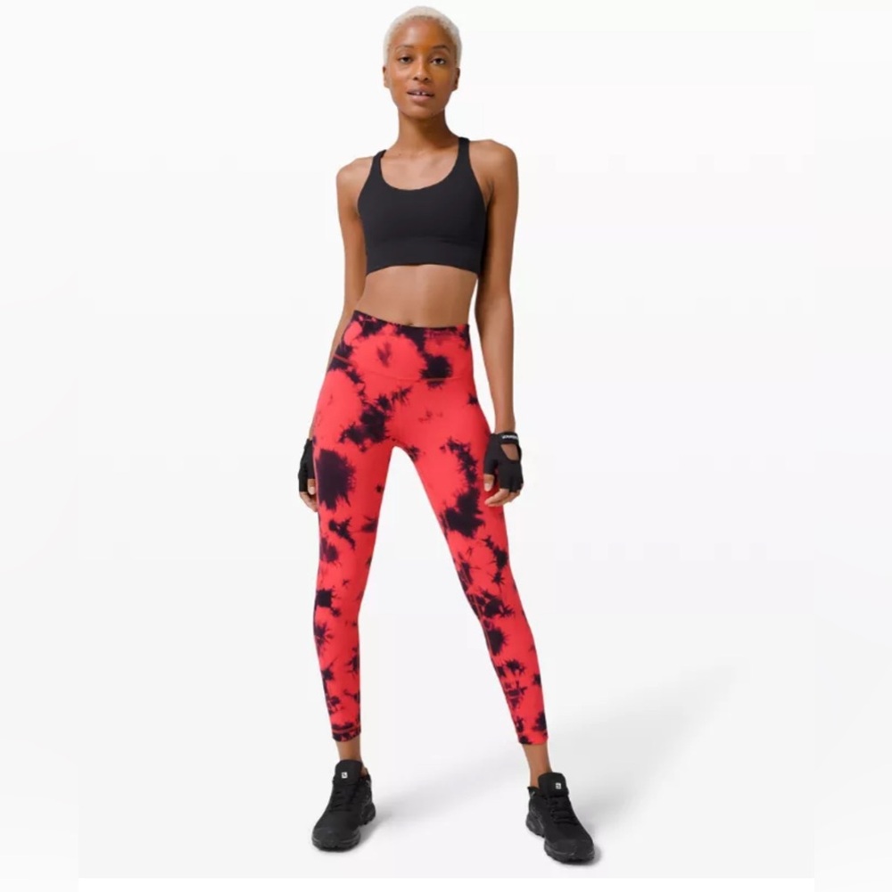 Lululemon Wunder Train High-Rise Tight 25"  Tie Dye Carnation Red Black  Size 4